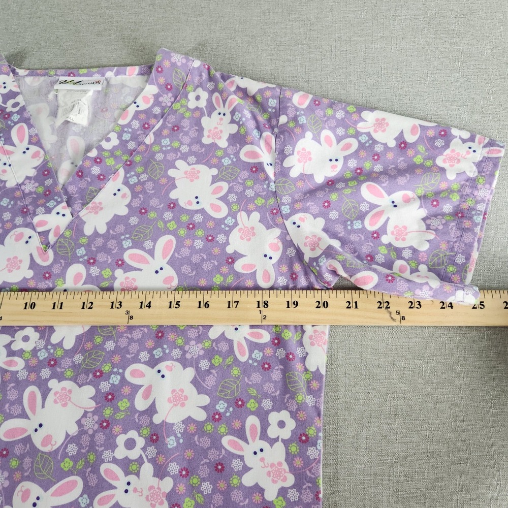 Lot 4 Women Scrub Tops Landau Peaches UA Scrubs Animal Print XS S Dog Cat Bunny - Picture 7 of 13